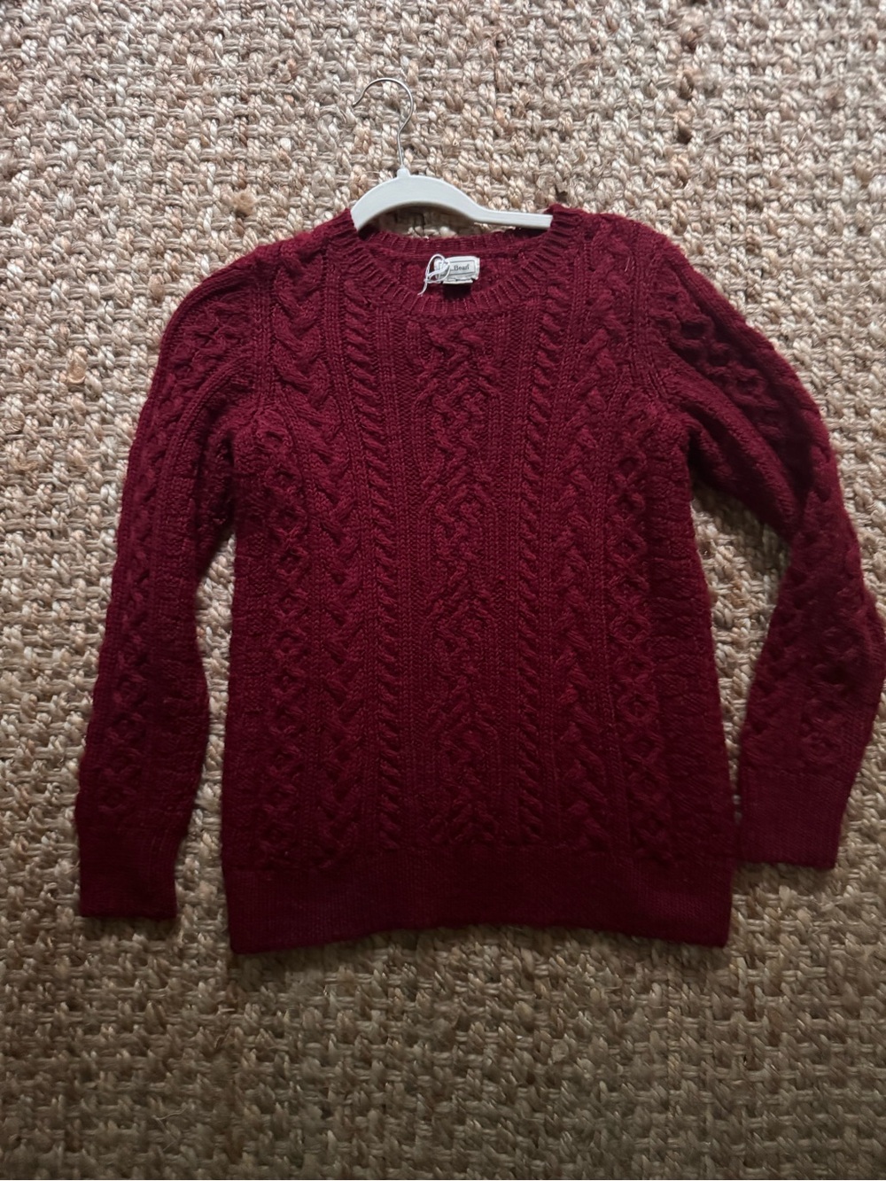 L.L. Bean 100% Wool Cable-Knit Crew Sweater Made In Ireland